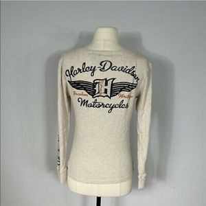 EUC Harley-Davidson Women's Cream Long Sleeve Henley Tee with Embroidered Logo